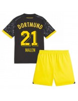 Borussia Dortmund Donyell Malen #21 Venkovní dres pro děti 2023-24 Krátký Rukáv (+ trenýrky)